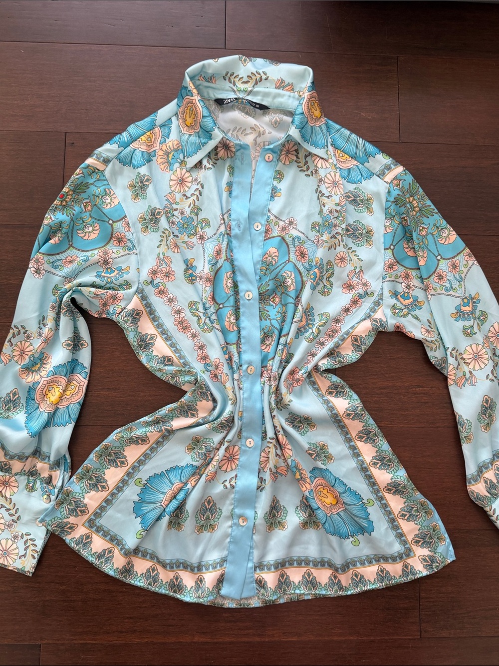 ZARA Light Blue Floral Button-Up Shirt